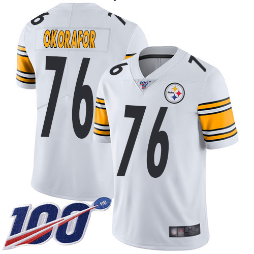 Youth Pittsburgh Steelers Football #76 Limited White Chukwuma Okorafor Road 100th Season Vapor Untouchable Nike NFL Jersey->youth nfl jersey->Youth Jersey